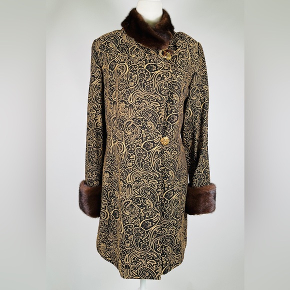 LILLY & TAYLOR NY PARIS brocade genuine mink color and cuffs coat jacket - Picture 3 of 10